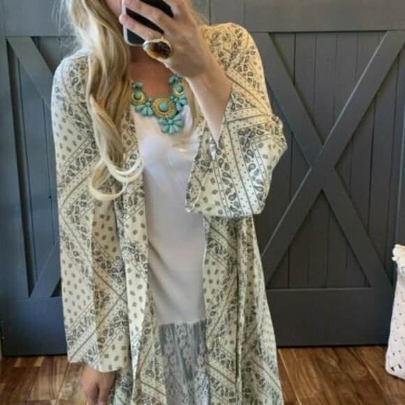Western Paisley Kimono Maxi Duster Cardigan Jacket - Picture 3 of 4